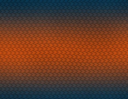 Blue and orange gradient snake skin seamless horizontal pattern, heart shape scaleの写真素材