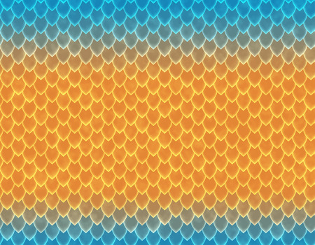 Deep blue and orange gradient snake skin seamless pattern, sharp scaleの写真素材