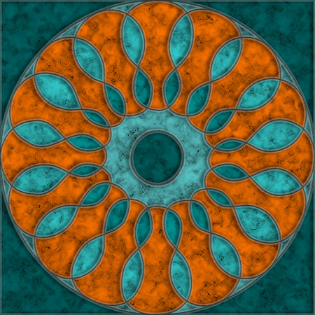 Blue and orange marble tile with abstract round patternの写真素材
