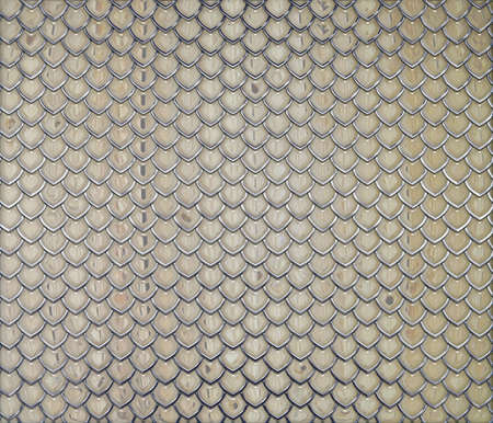 Pearly caramel shiny enamel snake skin with golden borders, long sharp scale. Fashionable print. Fashion and stylish background.の写真素材
