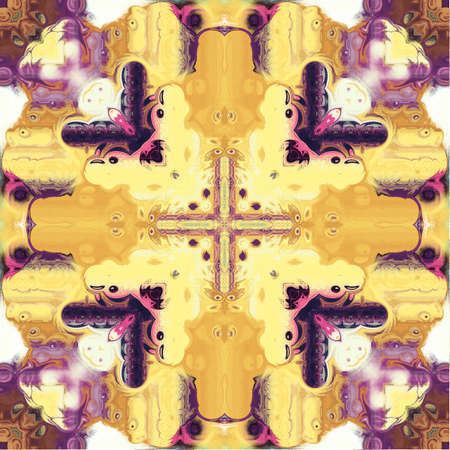 Beautiful multicolor kaleidoscope texture. Yellow, black, white, purple and magenta colorsの写真素材