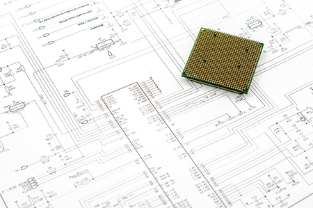 Integrated micro electronics component on microcircuit diagram drawing