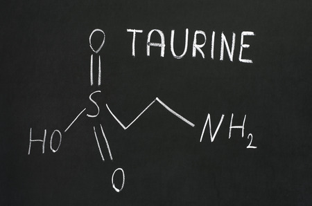 Chemical formula of taurine on a blackboardの写真素材