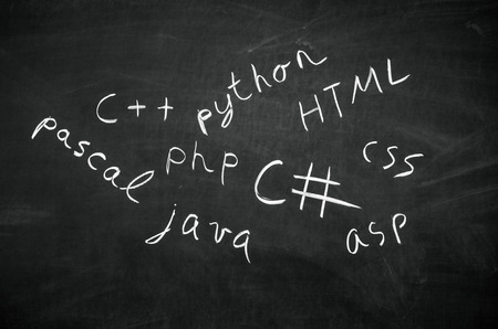 Several programming languages âânames written in on the blackboardの写真素材