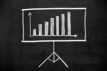 Projector screen drawn on the blackboard  The display shows the growing graphの写真素材
