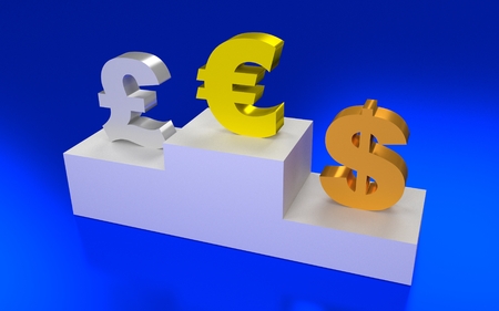 Which is a best: euro, dollar or pound. 3D rendering.の写真素材