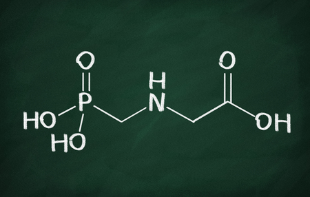 Structural model of glyphosate molecule on the blackboard.の写真素材