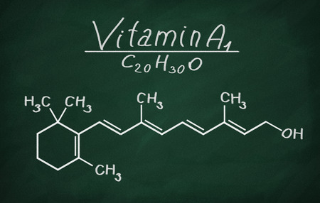Structural model of Vitamin A1 (retinol) on the blackboard.の写真素材