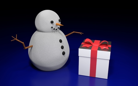 3D Render of a Snowman Character with giftの写真素材