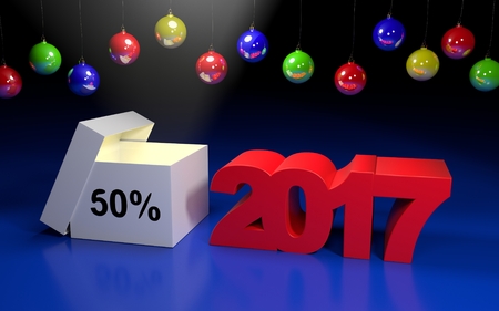 Gift Box with New Year 2017 3D Rendering Imageの写真素材