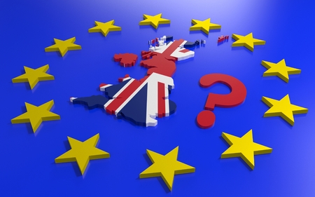 Great Britain map with flag and EU stars. 3D renderingの写真素材