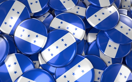 Honduras Badges Background - Pile of Honduran Flag Buttons. 3D Renderingの写真素材