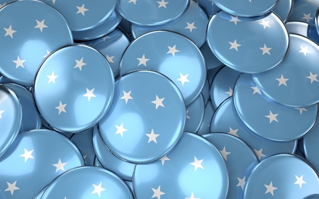 Micronesia Badges Background - Pile of Micronesia Flag Buttons. 3D Renderingの写真素材