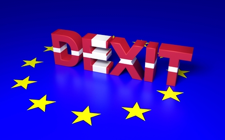The text symbolize Denamrk leaving EU. Text written Dexit. 3D rendering.の写真素材