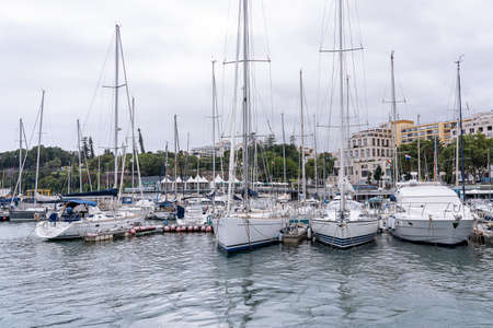 Madeira / Portugal - July 15,  2021. The harbor in funchal madeira with yachts and sailing boatsのeditorial素材