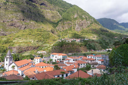 Sao Vicente; Madeira; Portugal - August 7; 2021: The houses on the mountainの写真素材