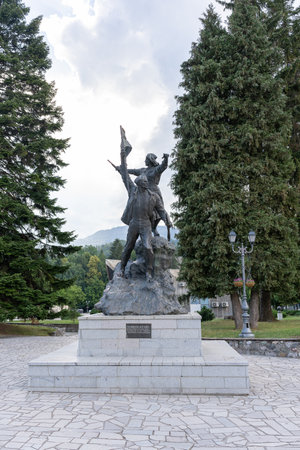 Kolasin, Montenegro - 5 July 2022: Monument to fallen fighters during the WWII at the central square of Kolasin.のeditorial素材