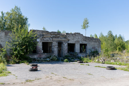 Abandoned secret Soviet Union military ghost town Irbene in Latviaの写真素材