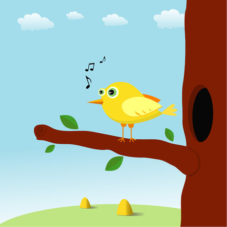 singing bird in an outdoorのイラスト素材