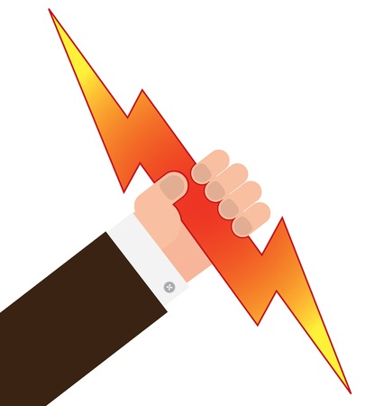 vector illustration of human hand holding a lightning bolt のイラスト素材