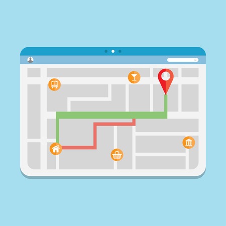 vector illustration of the selected route in the road map, in the browserのイラスト素材