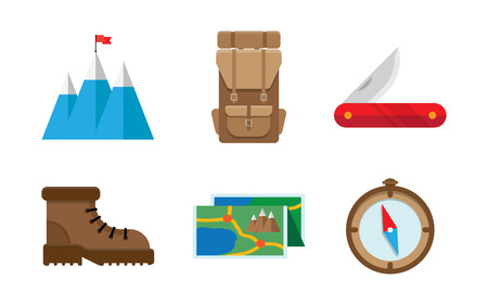 Colorful flat vector icons set. Quality design illustrations, elements and concept. Camping icons.のイラスト素材