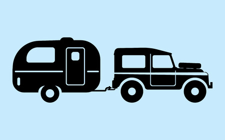 camping car pulling trailer. silhouettes, vector, illustrationのイラスト素材