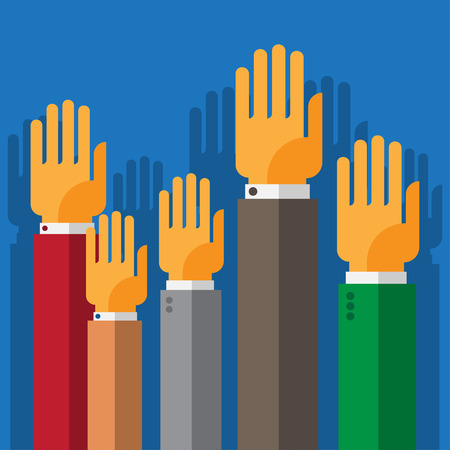 Voting rising hands vector concept in flat styleのイラスト素材