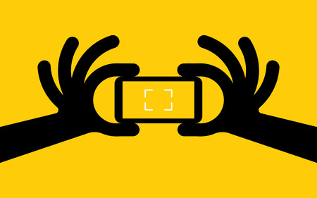 Taking selfie portrait photo on smart phone concept icon. Selfie concept design element. Vector illustrationのイラスト素材