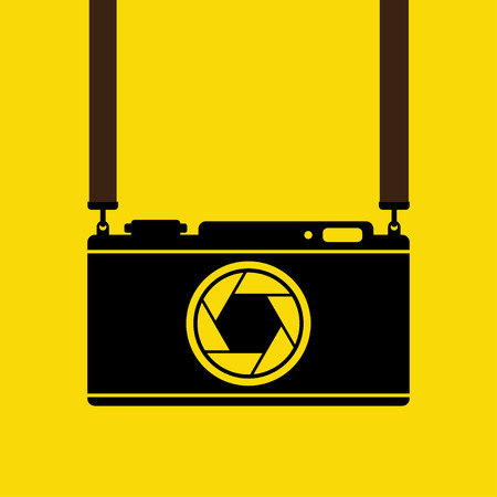 Retro camera on a strap in a flat style.のイラスト素材