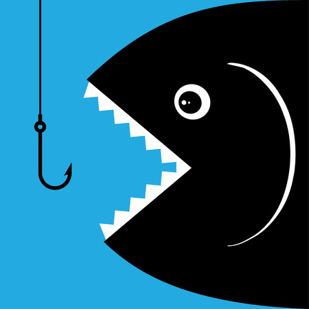 Hungry fish is going to swallow the bait on hookのイラスト素材