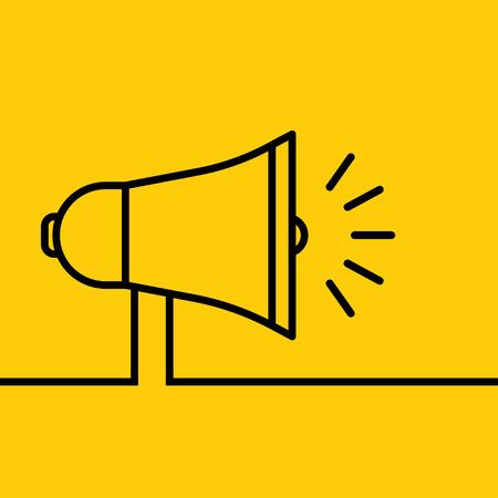 Vector promotion and advertising concept - icon in flat style. Male hand holding loudspeakerのイラスト素材