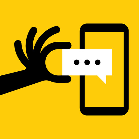 Hand holing smartphone with blank speech bubble for textのイラスト素材