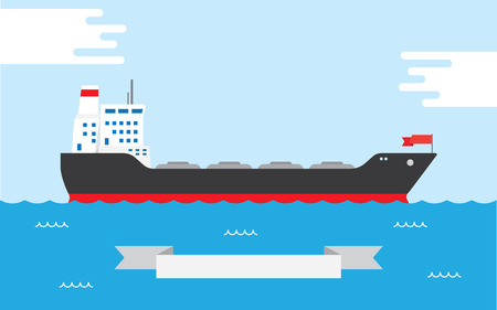 Vector illustration of silhouette of the sea cargo shipのイラスト素材