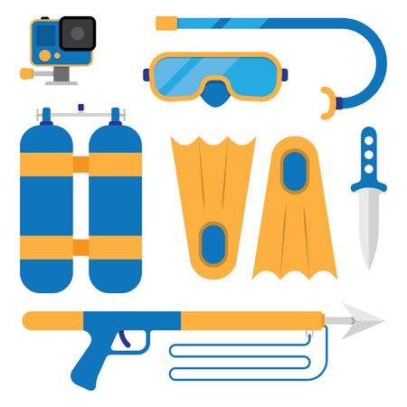 Diving design concept set with underwater life flat icons isolated vector illustrationのイラスト素材