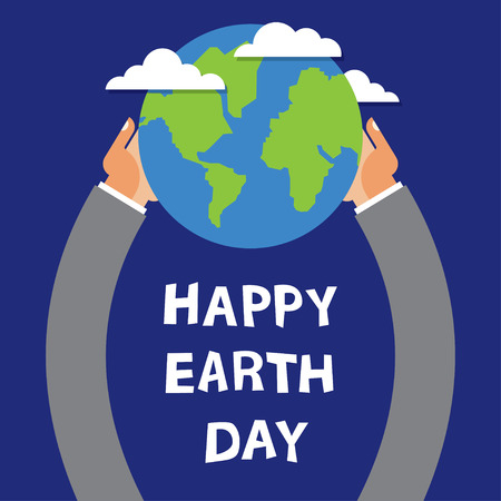 April 22 Earth Day Lettering and World Map Hold Hand Flat Designのイラスト素材