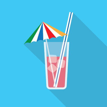 Flat Cocktail icon with long shadow on blue backroundのイラスト素材