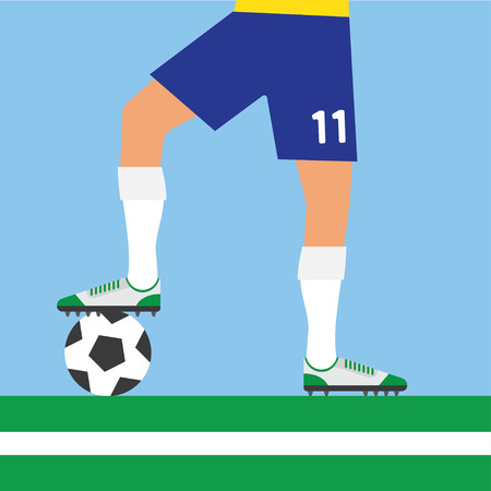 soccer player rests foot on soccer ball, footballのイラスト素材