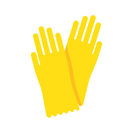 Yellow glove for hygiene cleaning and yellow rubber glove wash work protection. Rubber yellow gloves cartoon flat icon vector illustration.のイラスト素材