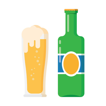 Beer bottle and glass of beer. Vector illustration isolated on white backgroundのイラスト素材
