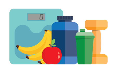 sports, fitness and a healthy lifestyle. Inventory and equipment Vector flat illustrationのイラスト素材
