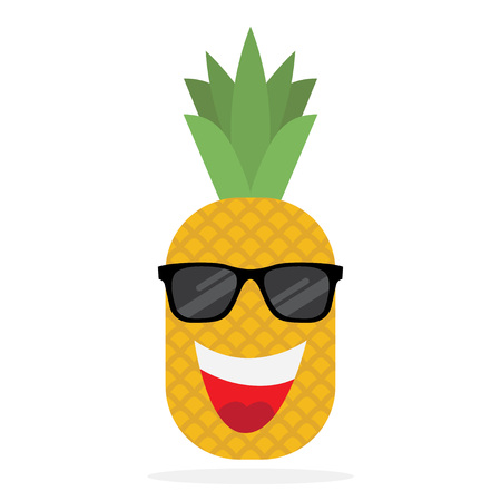 Happy pineapple in sun glasses. Vector illustration on a white background.のイラスト素材