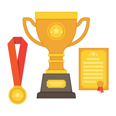 Trophy and awards icon set winning trophy cup, medals Colorful vector illustration.のイラスト素材