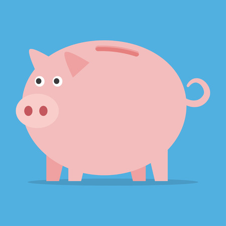 Pink piggy bank isolated on a blue background. Vector illustration.のイラスト素材