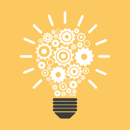 Light bulb and gears. Perpetuum mobile idea concept. vector illustrationのイラスト素材