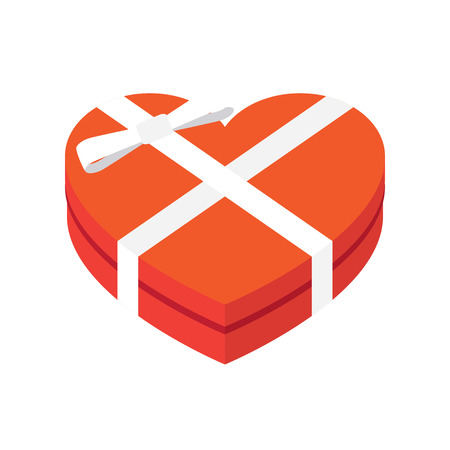 hearts shaped box with bow on white vector illustration.のイラスト素材