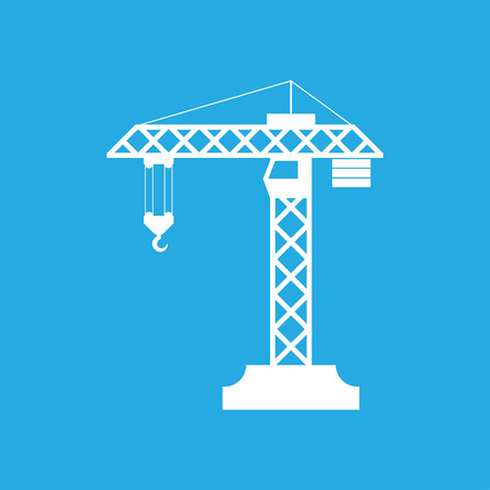 Construction crane silhouette isolated on a blue background. Vector illustrationのイラスト素材