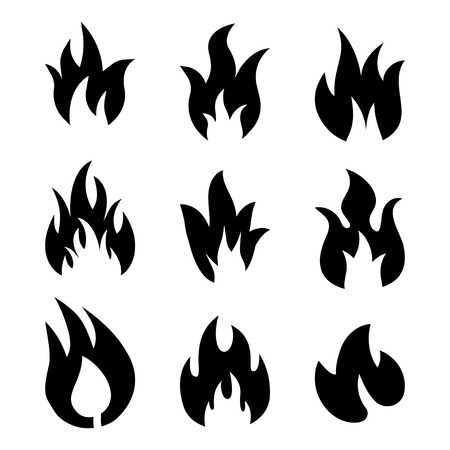 fire flat icons and pictograms set isolated on white backgroundのイラスト素材