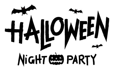 Halloween Party Design template, with pumpkin and bat. Vector illustrationのイラスト素材