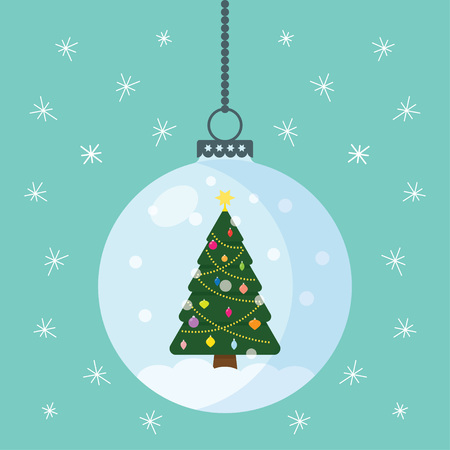 Christmas globe with a Christmas tree inside. Vector illustration.のイラスト素材